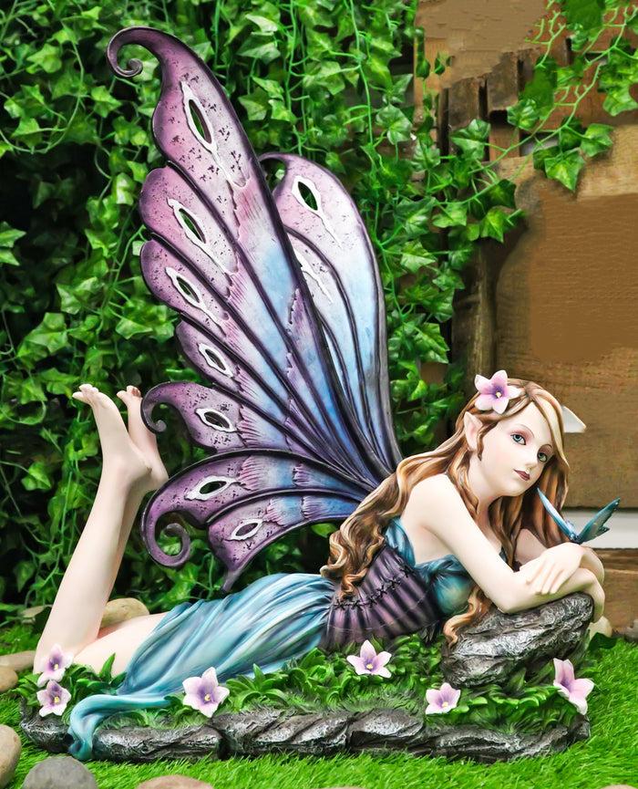 ebros gift Castle On A Cloud Lavender Fairy Daydreaming With Butterfly Large Statue 23"L