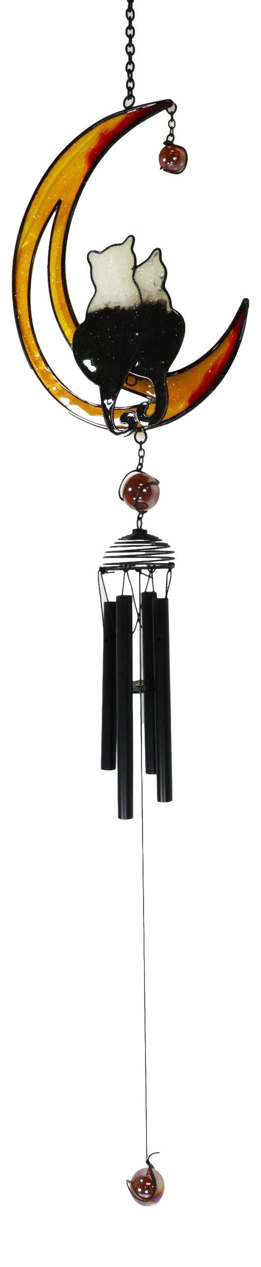 Ebros Gift Cat Lovers On Moon Glass Gem Resonant Black Coated Copper Wind Chime Garden