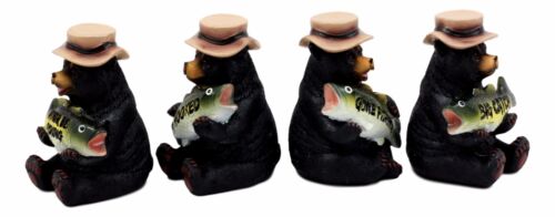 Ebros Gift Catch Of The Day Fishing Bears With Bass Fish Figurine Set 4"H Hunting Bears