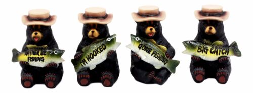 Ebros Gift Catch Of The Day Fishing Bears With Bass Fish Figurine Set 4"H Hunting Bears
