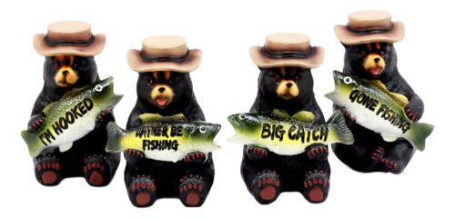 ebros gift Catch Of The Day Fishing Bears With Bass Fish Figurine Set 4"H Hunting Bears