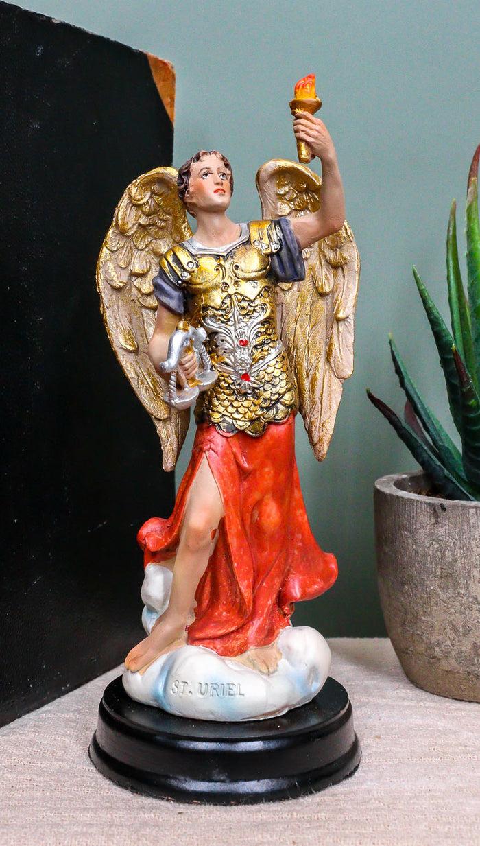 ebros gift Catholic Church Archangel Saint Uriel With Holy Spirit Torch Statue With Base