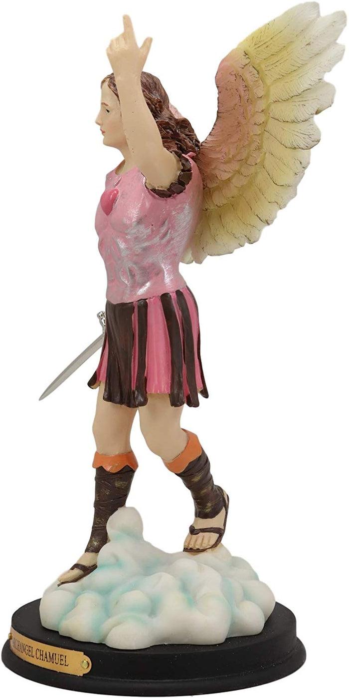 Ebros Gift Catholic Church Colorful Archangel Chamuel With Red Heart And Sword Statue 10"H