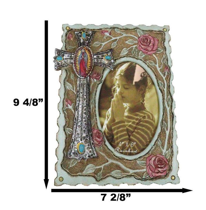 Ebros Gift Catholic Lady Of Grace Mary Guadalupe Cross With Pink Roses 4X6 Picture Frame