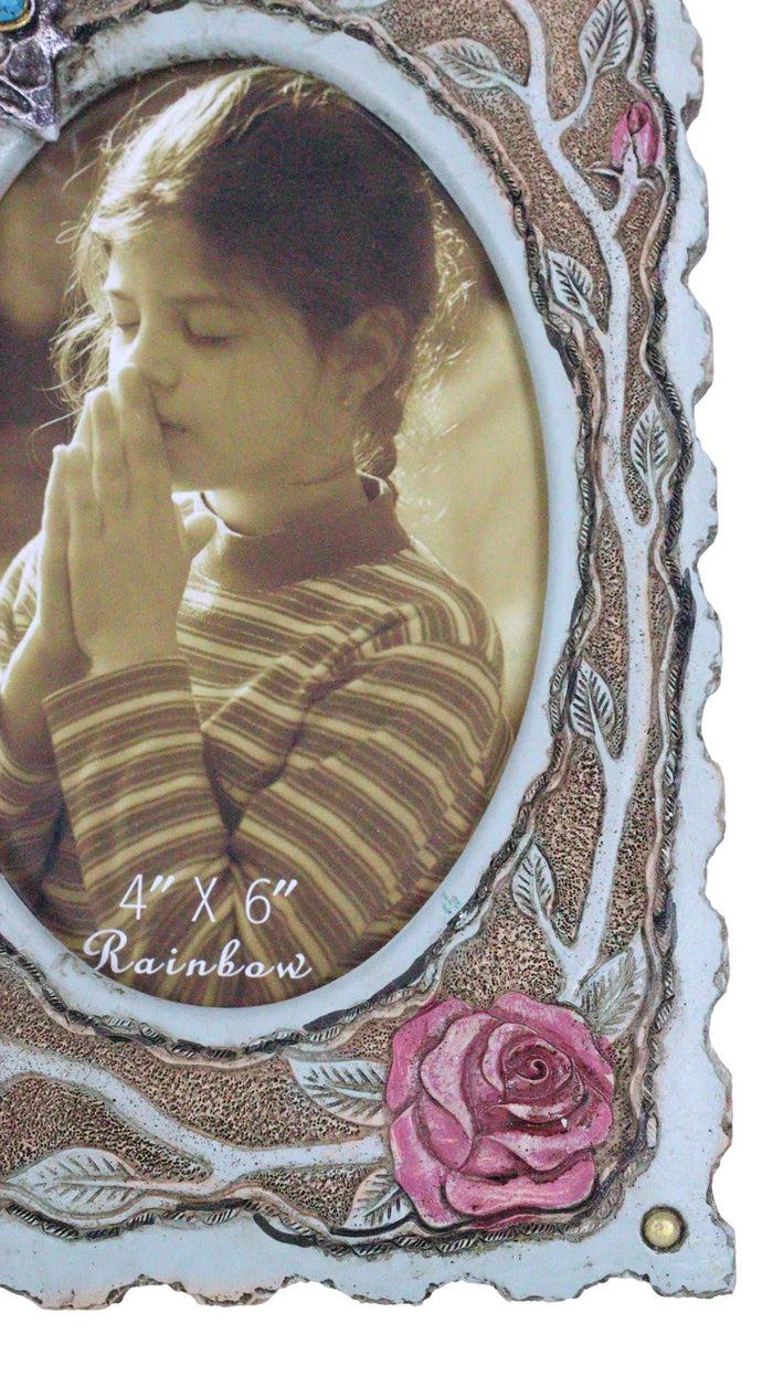 Ebros Gift Catholic Lady Of Grace Mary Guadalupe Cross With Pink Roses 4X6 Picture Frame