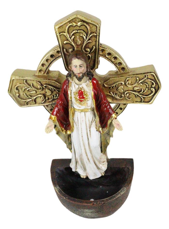 Ebros Gift Catholic Sacred Heart Of Jesus Holy Water Font Religious Sacrament Wall Decor