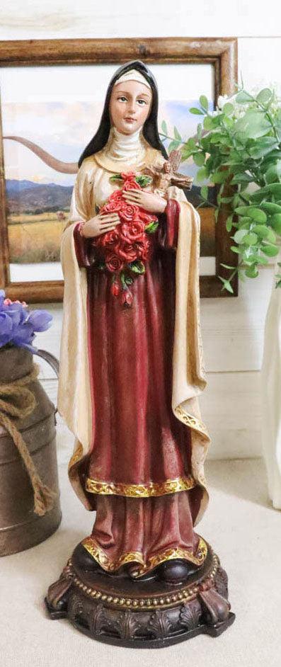 ebros gift Catholic Saint Therese of Lisieux W/ Cross And Red Roses Little Flower Figurine