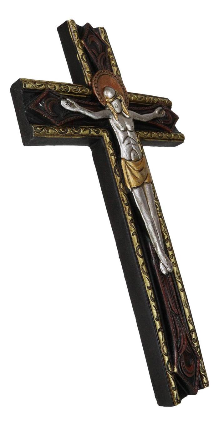 Ebros Gift Catholic Tooled Gold Silver Abstract Passion Of Jesus Christ Crucifix Wall Cross