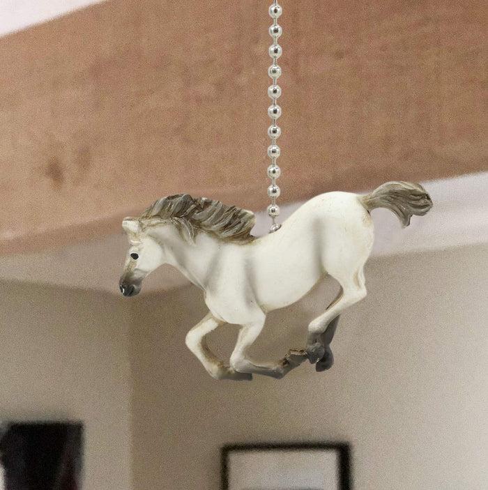 ebros gift Ceiling Fan Metal Pull Chain With White Equestrian Galloping Horse Handle Knob