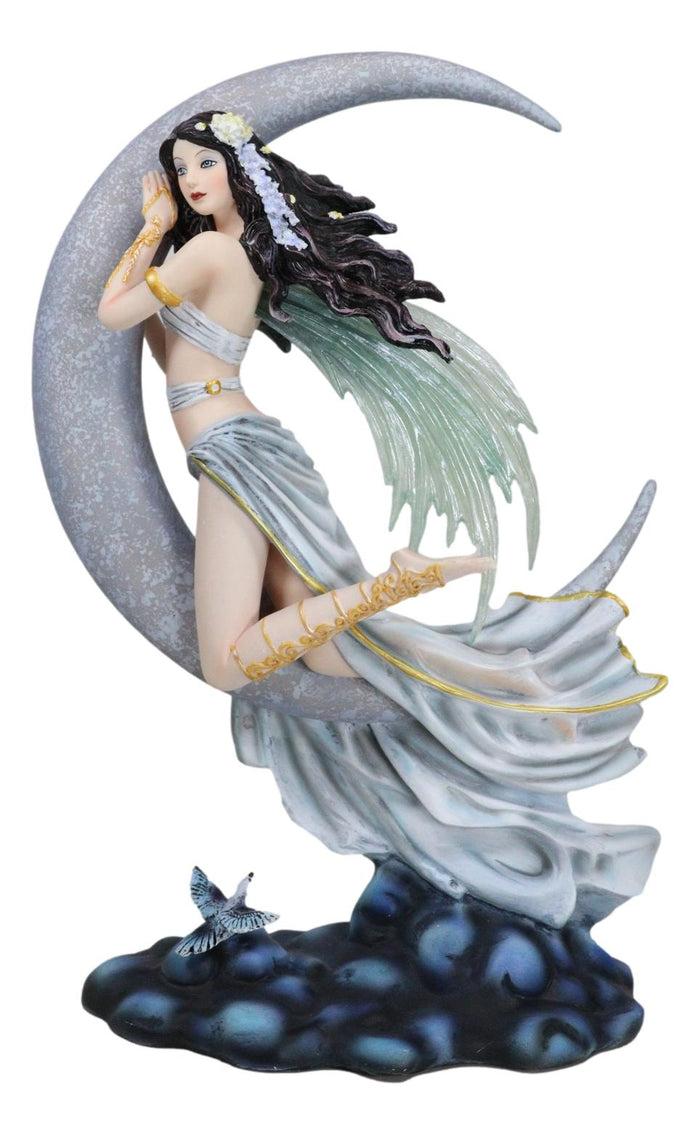 Ebros Gift Celestial Dream Voyage Crescent Moon Lullaby Fairy Floating On Clouds Statue