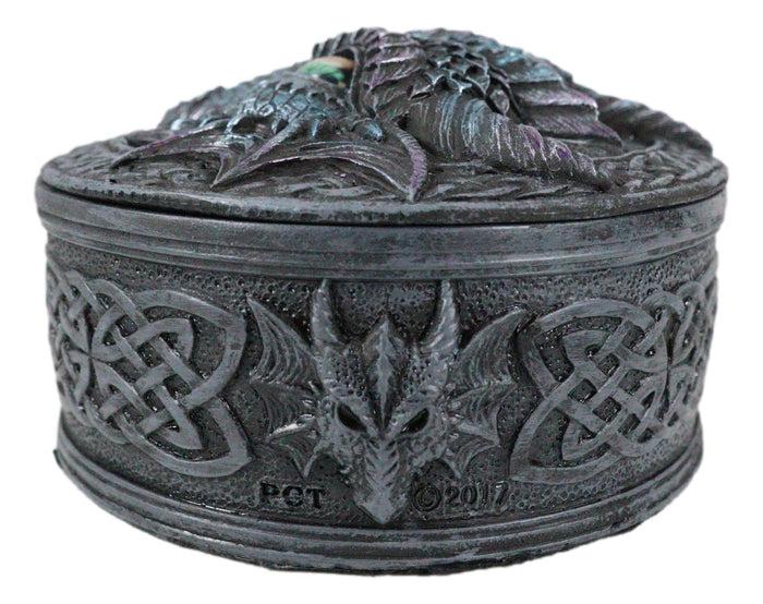 Ebros Gift Celtic Blue Midnight Dragon Face With Rolling Eyes Decorative Box Figurine