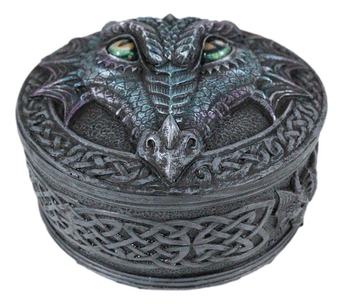 Ebros Gift Celtic Blue Midnight Dragon Face With Rolling Eyes Decorative Box Figurine
