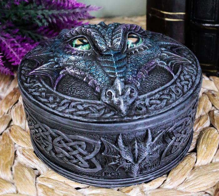 ebros gift Celtic Blue Midnight Dragon Face With Rolling Eyes Decorative Box Figurine