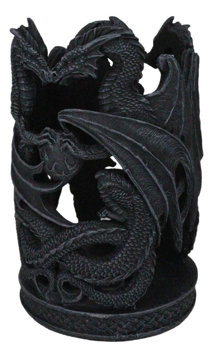 Ebros Gift Celtic Dual Dragons Earth Guardians Candleholder Pen Bottle Holder Figurine