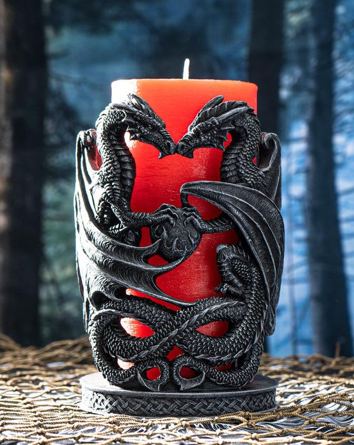 ebros gift Celtic Dual Dragons Earth Guardians Candleholder Pen Bottle Holder Figurine