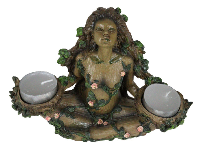 Ebros Gift Celtic Green Tree Woman Goddess Gaia Dryad Ent Double Votive Candles Holder
