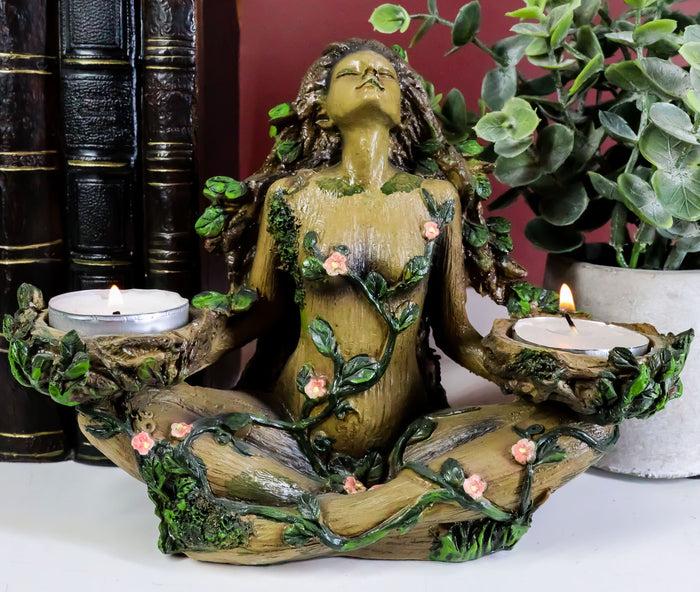 ebros gift Celtic Green Tree Woman Goddess Gaia Dryad Ent Double Votive Candles Holder