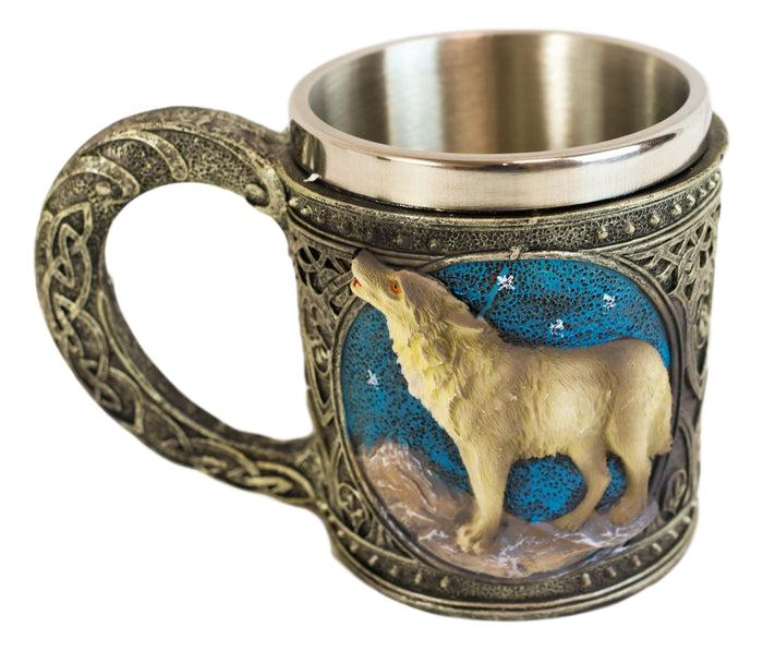 Ebros Gift Celtic Howling Direwolf Gray Wolf At Starry Night Mountains Coffee Mug 14oz