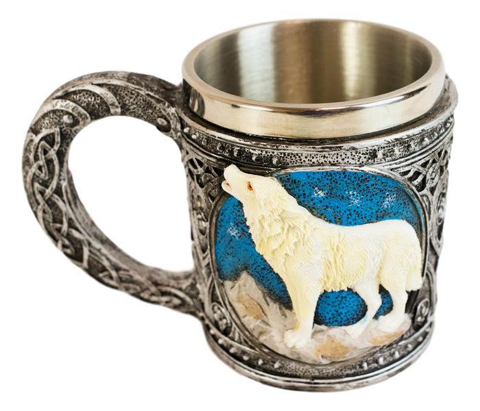 Ebros Gift Celtic Howling Direwolf White Wolf At Starry Night Mountains Coffee Mug 14oz