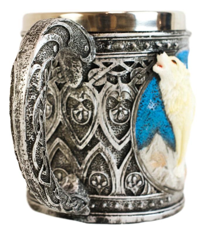 Ebros Gift Celtic Howling Direwolf White Wolf At Starry Night Mountains Coffee Mug 14oz