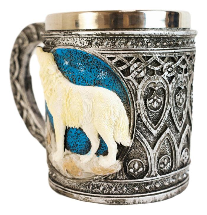 Ebros Gift Celtic Howling Direwolf White Wolf At Starry Night Mountains Coffee Mug 14oz
