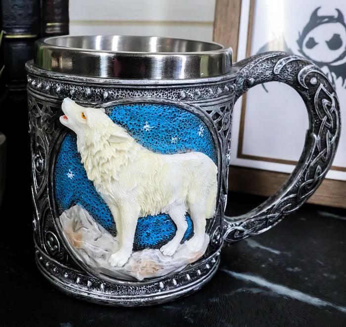 ebros gift Celtic Howling Direwolf White Wolf At Starry Night Mountains Coffee Mug 14oz