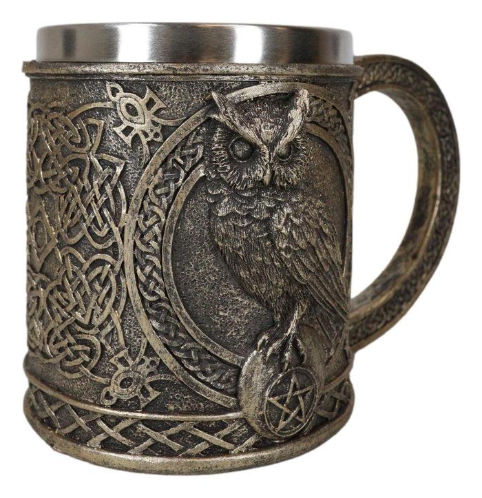 Ebros Gift Celtic Knot Wicca Wise Great Horned Owl Perching On Pentagram Star Coffee Mug