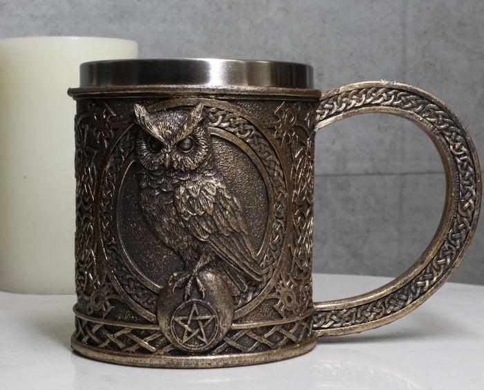 ebros gift Celtic Knot Wicca Wise Great Horned Owl Perching On Pentagram Star Coffee Mug