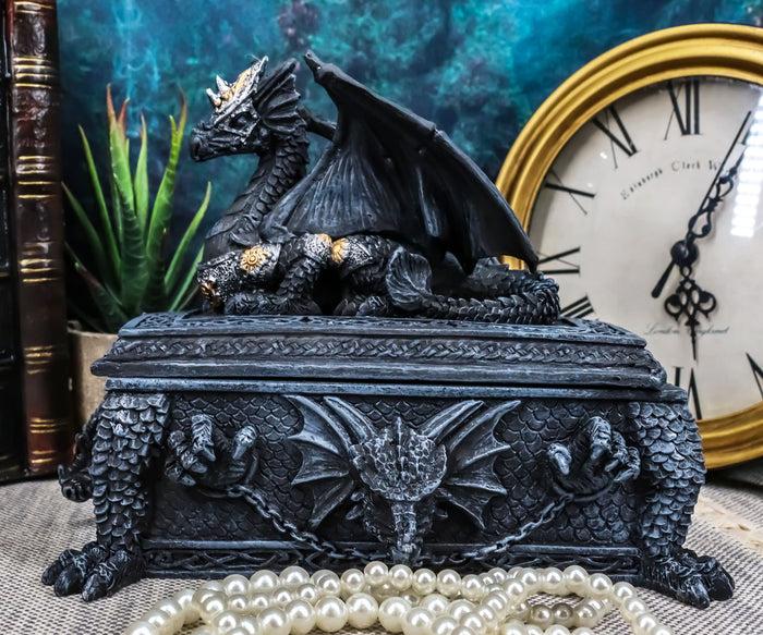 Ebros Gift Celtic Knotwork Alchemy Dragon Guarding The Saint George Tomb Decorative Box 7"L