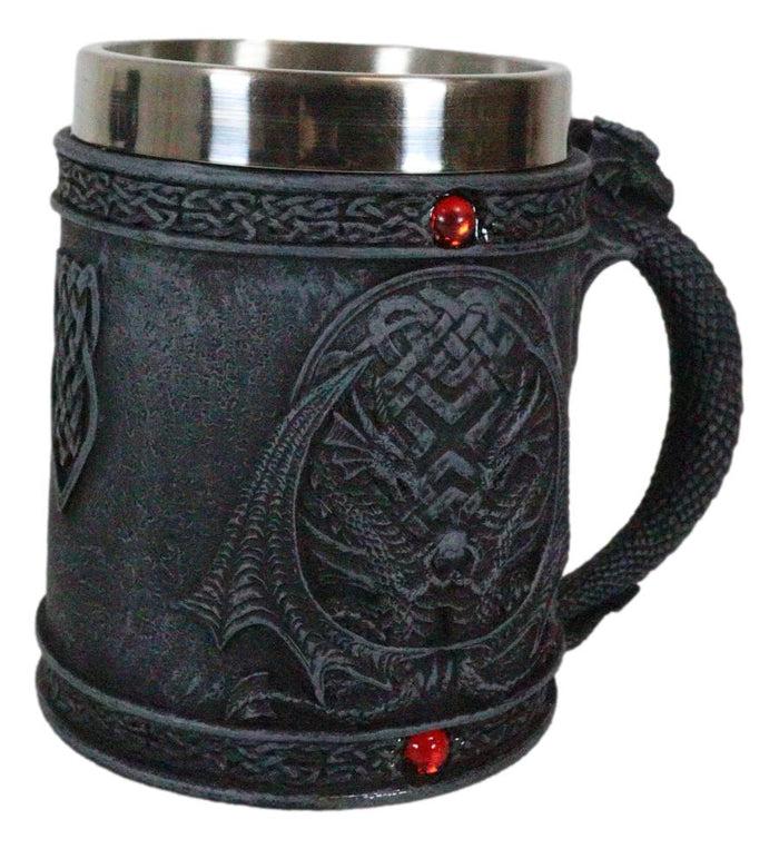 Ebros Gift Celtic Knotwork Dragon Lair Serpentine Drake With Red Gems Coffee Drink Cup Mug