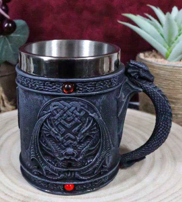 ebros gift Celtic Knotwork Dragon Lair Serpentine Drake With Red Gems Coffee Drink Cup Mug
