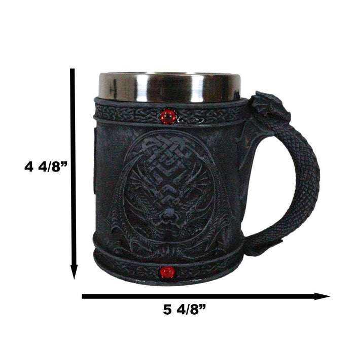 Ebros Gift Celtic Knotwork Dragon Lair Serpentine Drake With Red Gems Coffee Drink Cup Mug