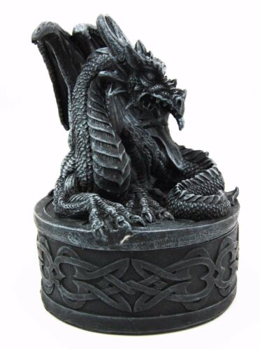 Ebros Gift Celtic Knotwork Fantasy Fiery Dragon Guardian Round Decorative Trinket Box
