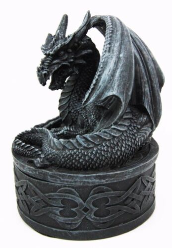 Ebros Gift Celtic Knotwork Fantasy Fiery Dragon Guardian Round Decorative Trinket Box
