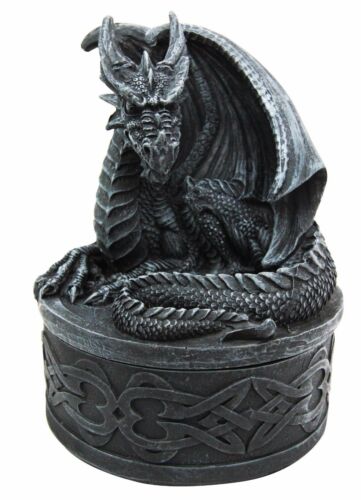 Ebros Gift Celtic Knotwork Fantasy Fiery Dragon Guardian Round Decorative Trinket Box