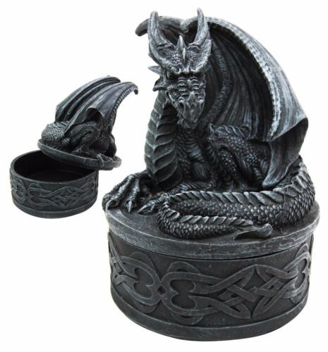 ebros gift Celtic Knotwork Fantasy Fiery Dragon Guardian Round Decorative Trinket Box