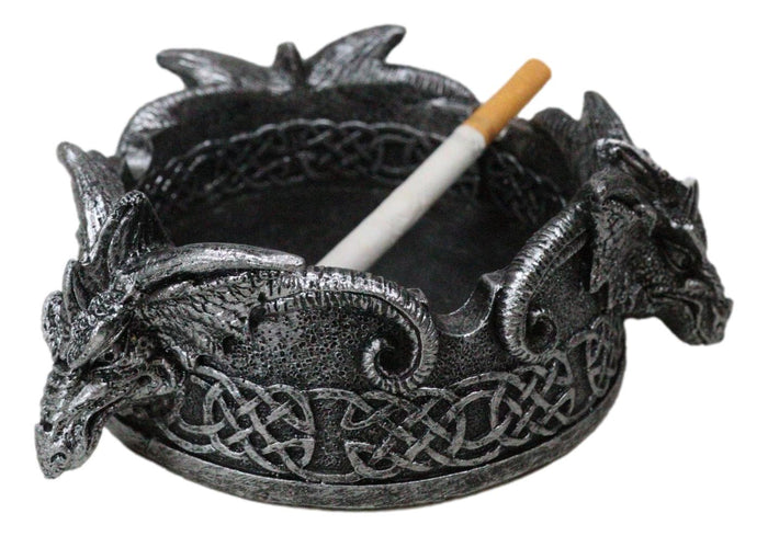 Ebros Gift Celtic Knotwork Gothic Ram Horned Trio Arcane Dragons Cigarette Ashtray Figurine