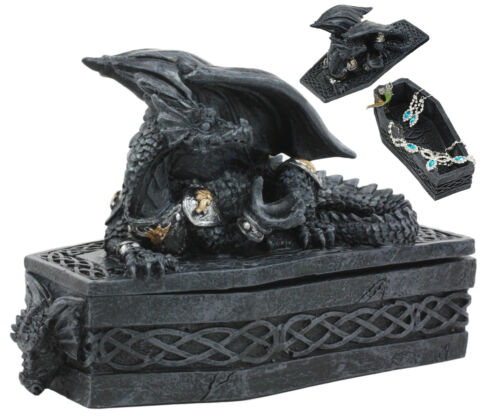 ebros gift Celtic Knotwork Mythical Alchemy Dragon On Coffin Decorative Trinket Jewelry Box