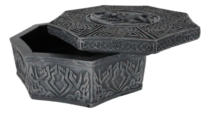Ebros Gift Celtic Knotwork Symbols Giant Winged Dragon Decorative Octagon Jewelry Box