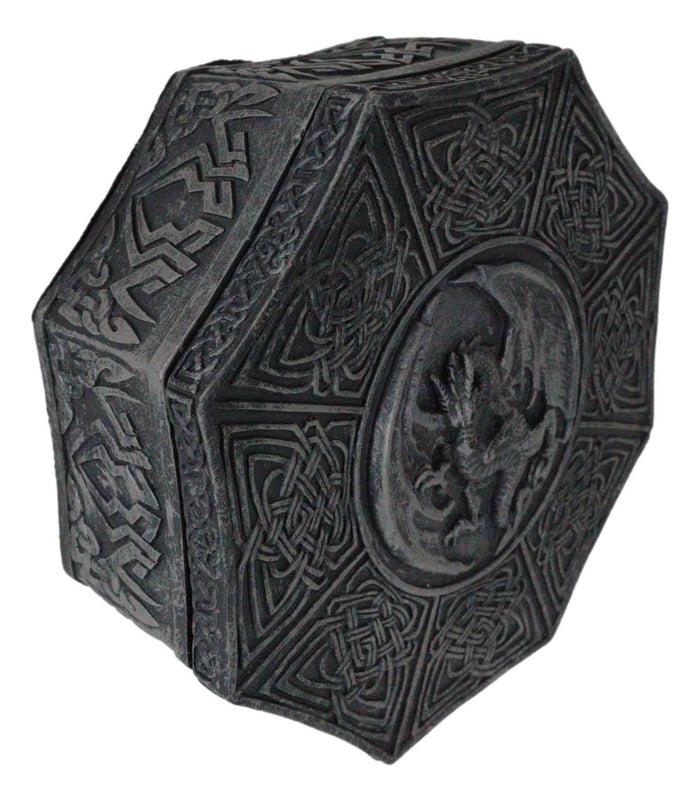 Ebros Gift Celtic Knotwork Symbols Giant Winged Dragon Decorative Octagon Jewelry Box