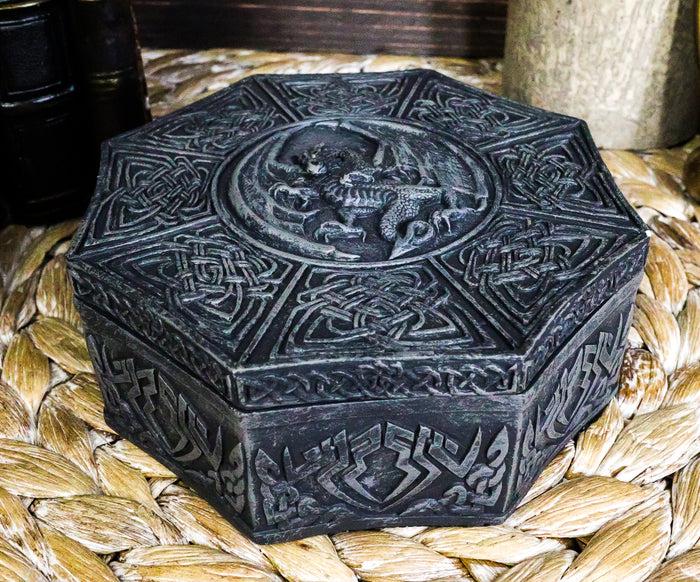 ebros gift Celtic Knotwork Symbols Giant Winged Dragon Decorative Octagon Jewelry Box