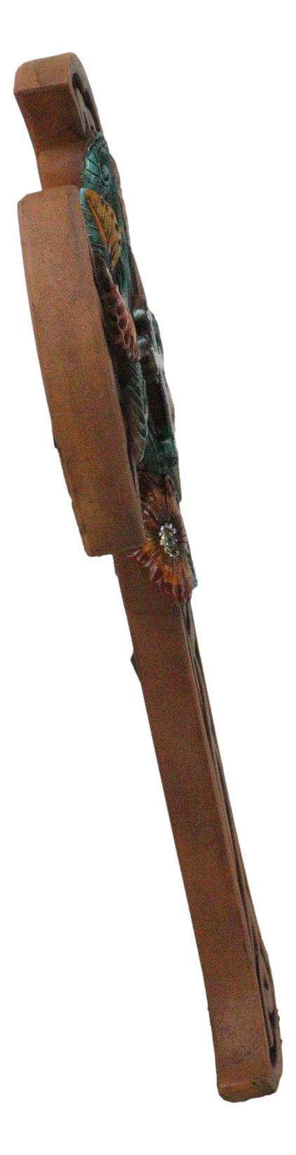 Ebros Gift Celtic Knotwork Tooled Faux Leather Colorful Flowers Wall Cross Christian Decor