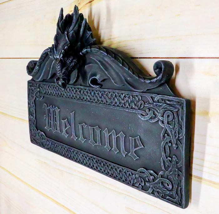 Ebros Gift Celtic Medieval Gothic Guardian Dragon Welcome Plaque Door Wall Sculpture