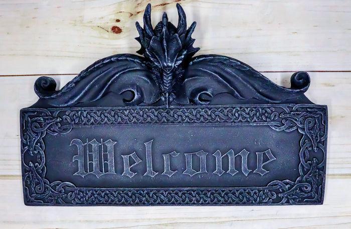 ebros gift Celtic Medieval Gothic Guardian Dragon Welcome Plaque Door Wall Sculpture