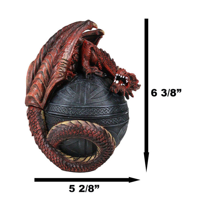 Ebros Gift Celtic Red Dragon Egg Box 6.5"Tall Mythical Guardian Dragon Figurine Jewelry Box