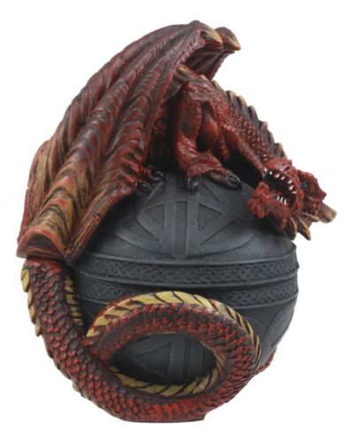 Ebros Gift Celtic Red Dragon Egg Box 6.5"Tall Mythical Guardian Dragon Figurine Jewelry Box