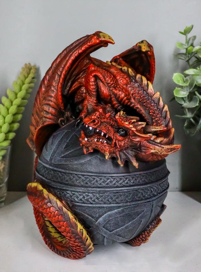 ebros gift Celtic Red Dragon Egg Box 6.5"Tall Mythical Guardian Dragon Figurine Jewelry Box