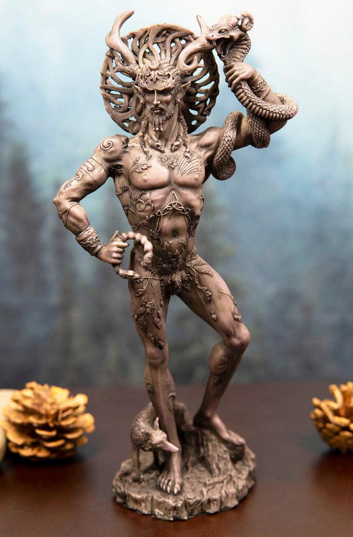 ebros gift Celtic Shaman God Cernunnos The Horned God Holding Torc & Snake With Fox Statue