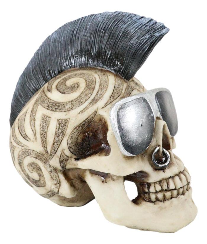 Ebros Gift Celtic Tattoo Knotwork Mohawk Black Punk Haired Skull With Cool Shades Figurine