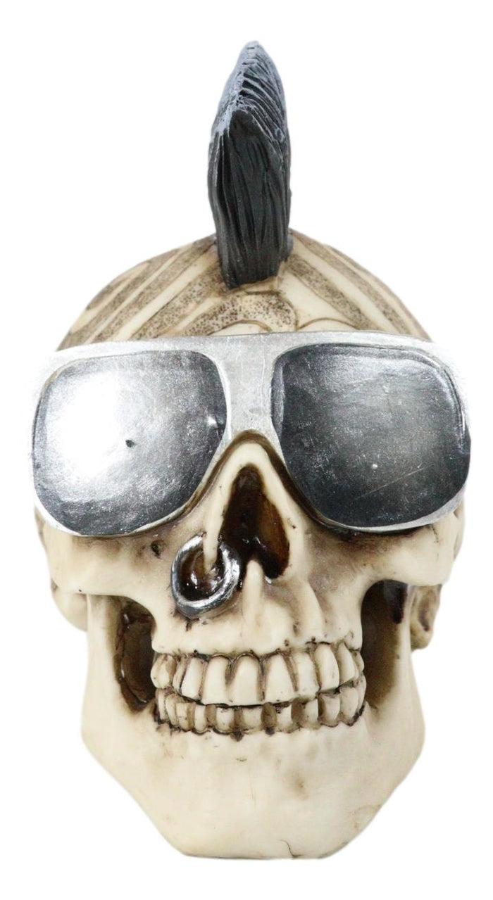 Ebros Gift Celtic Tattoo Knotwork Mohawk Black Punk Haired Skull With Cool Shades Figurine